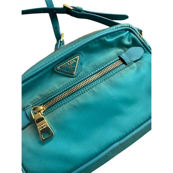 PRADA Testo Tessuto Turquoise Gold Nylon Small Camera Crossbody Bag - Picture 6 of 16